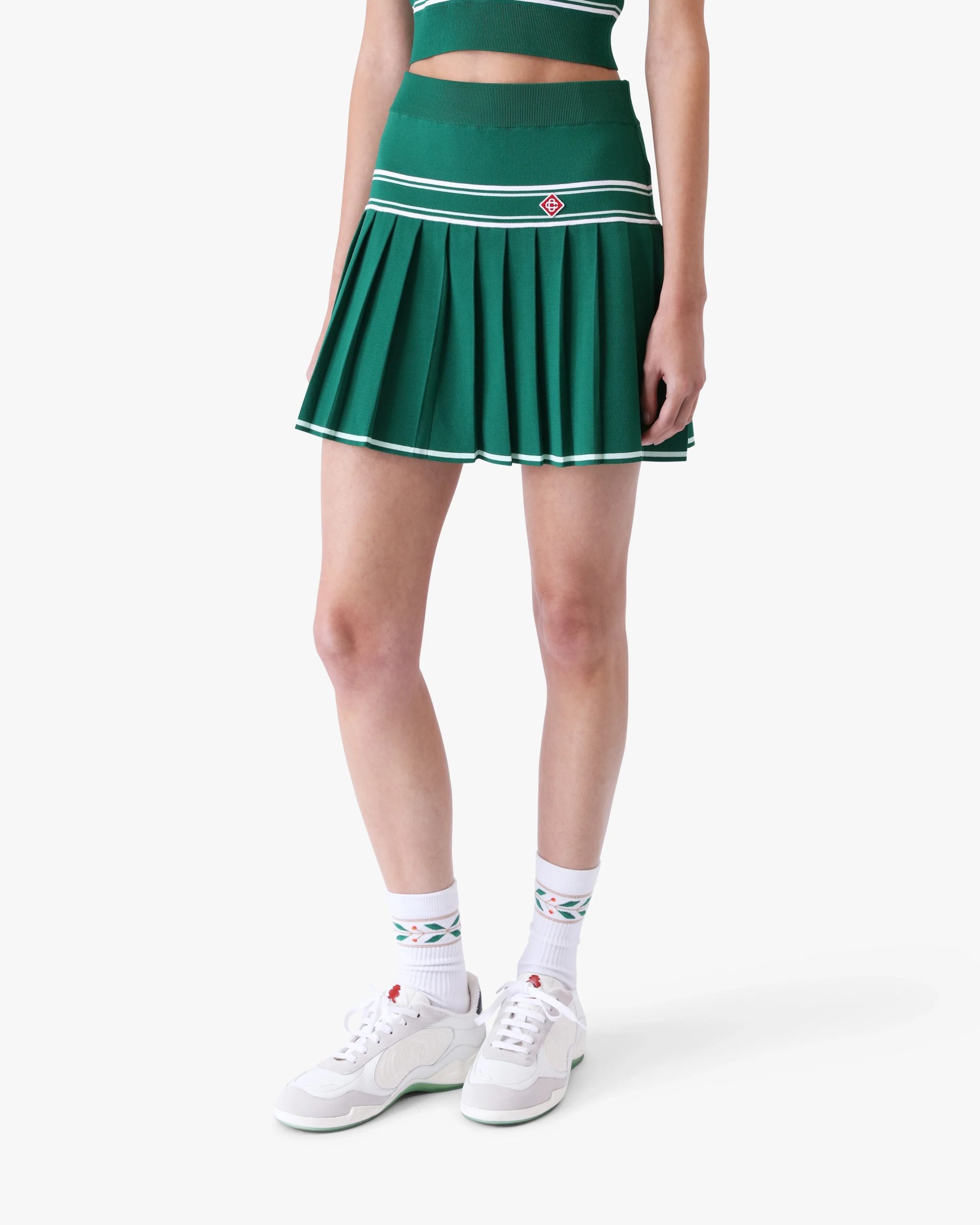 Green Pleated Knit Mini Skirt - Image 4