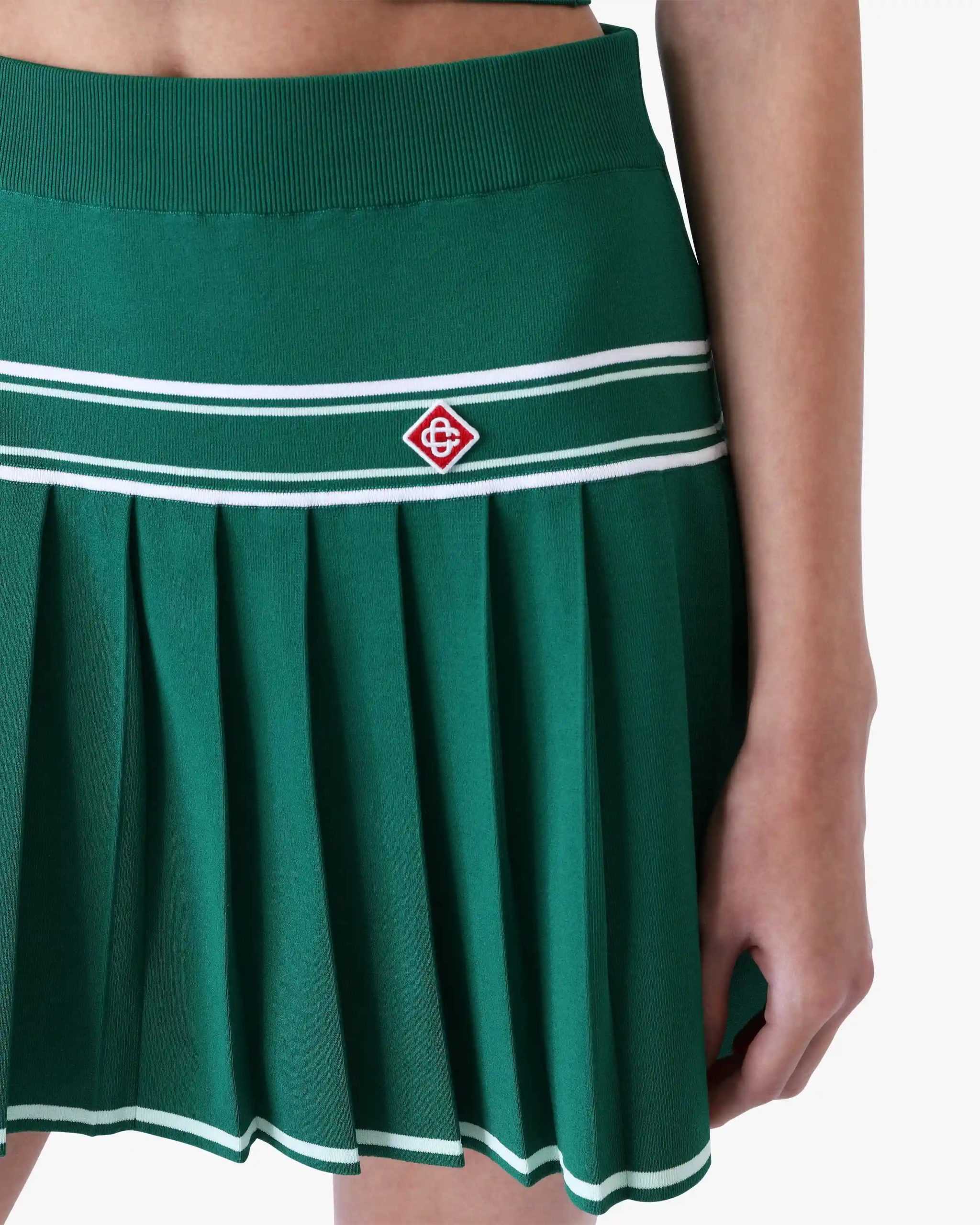 Green Pleated Knit Mini Skirt - Image 5