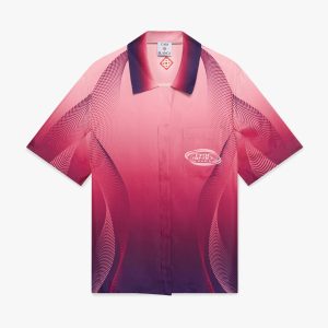 Aubergine Gradient Cuban Collar Short Sleeve Silk Shirt