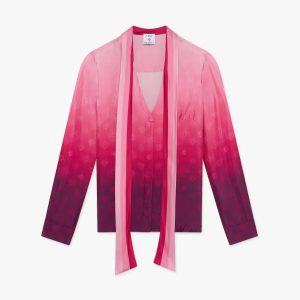 Aubergine Gradient Long Sleeve Scarf Silk Blouse