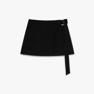 Black Sequin Tweed Mini Skirt