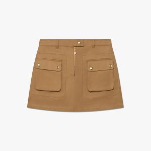 Beige Cotton Pocket Mini Skirt