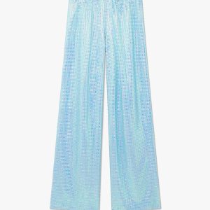 Blue Hotfix Silk Satin Trousers