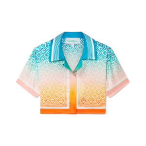 Gradient Monogram Cropped Short Sleeve Silk Shirt