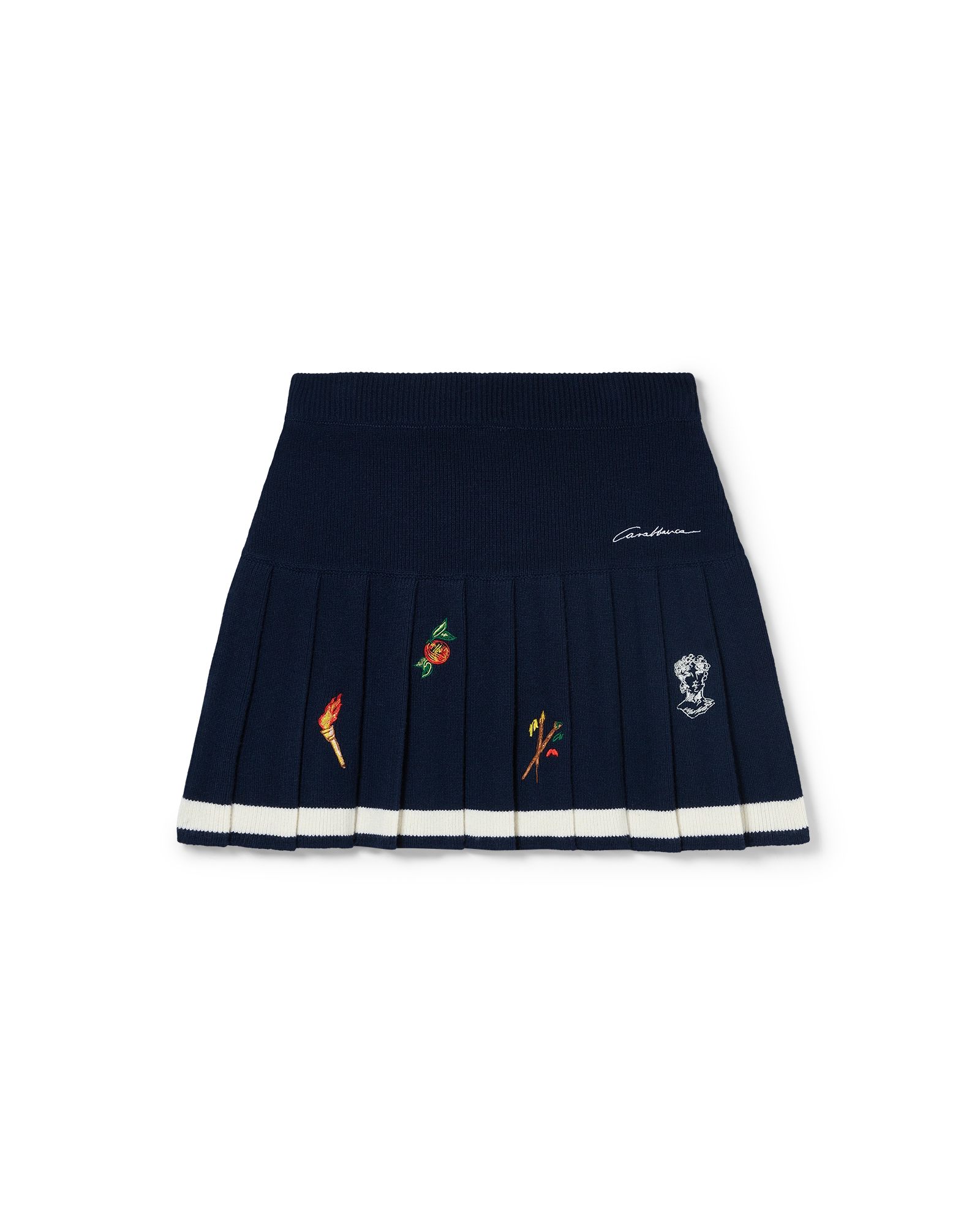 Embroidered Motif Wool Cashmere Pleated Skirt