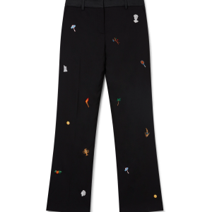 Embroidered Motif Wool Tailored Trousers