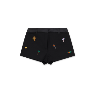 Embroidered Motif Wool Tailored Shorts
