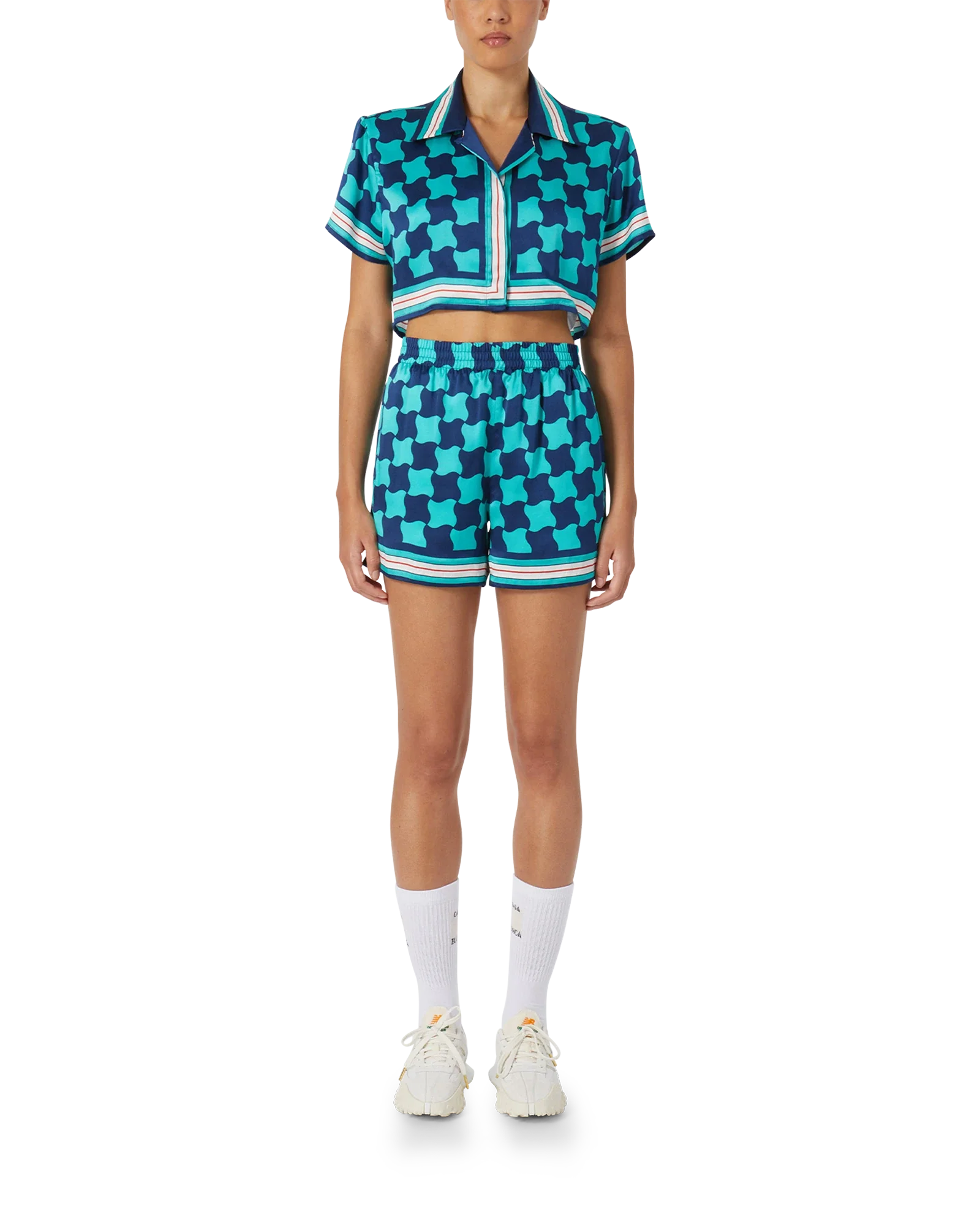 Pool Tile Cropped Silk Shirt - Image 2