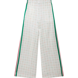 Tennis Club Check Wide Leg Silk Trousers