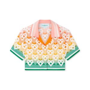 Gradient Heart Monogram Cropped Short Sleeve Silk Shirt