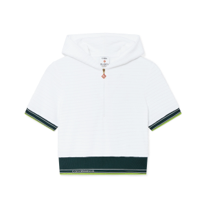 Textured Velour Tennis Cropped Hooded Top