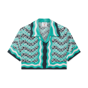 Monogram Wave Cropped Short Sleeve Silk Shirt