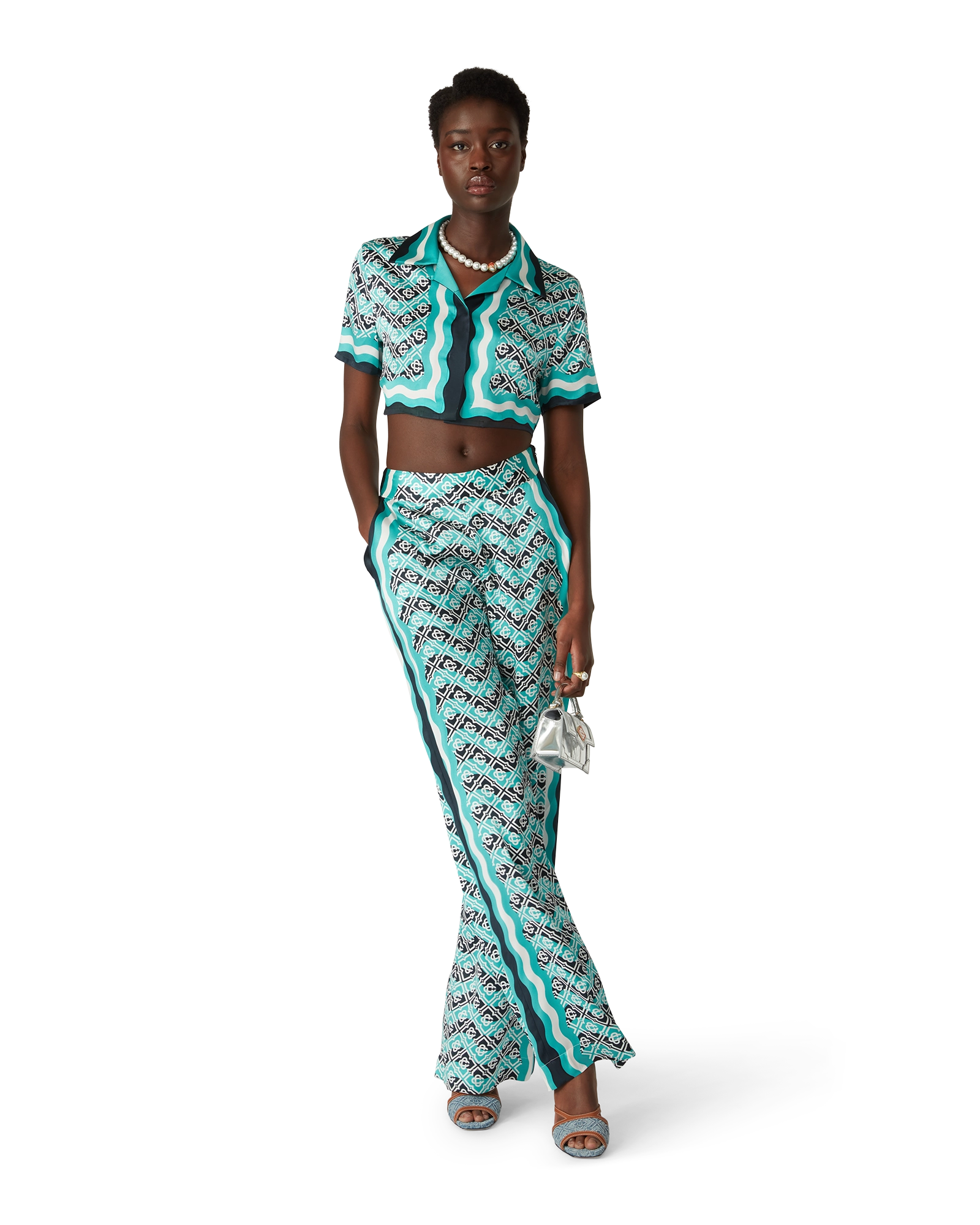 Monogram Wave Cropped Short Sleeve Silk Shirt - Image 2