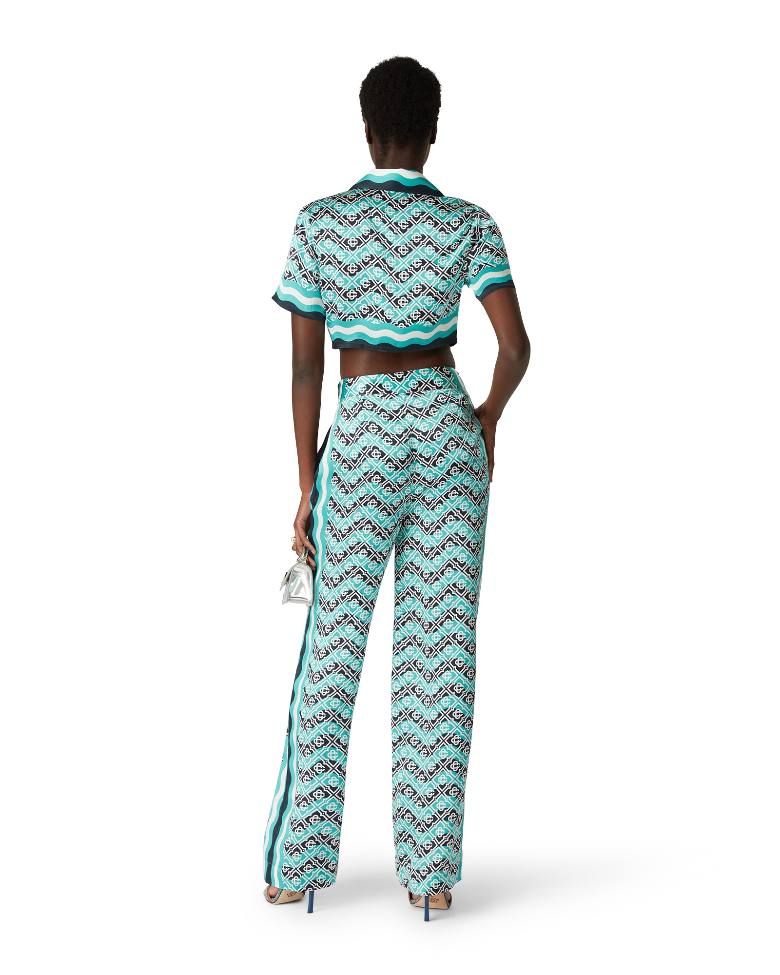 Monogram Wave Cropped Short Sleeve Silk Shirt - Image 3