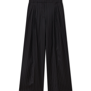 Wool Pinstripe Triple Pleat Tailored Trousers
